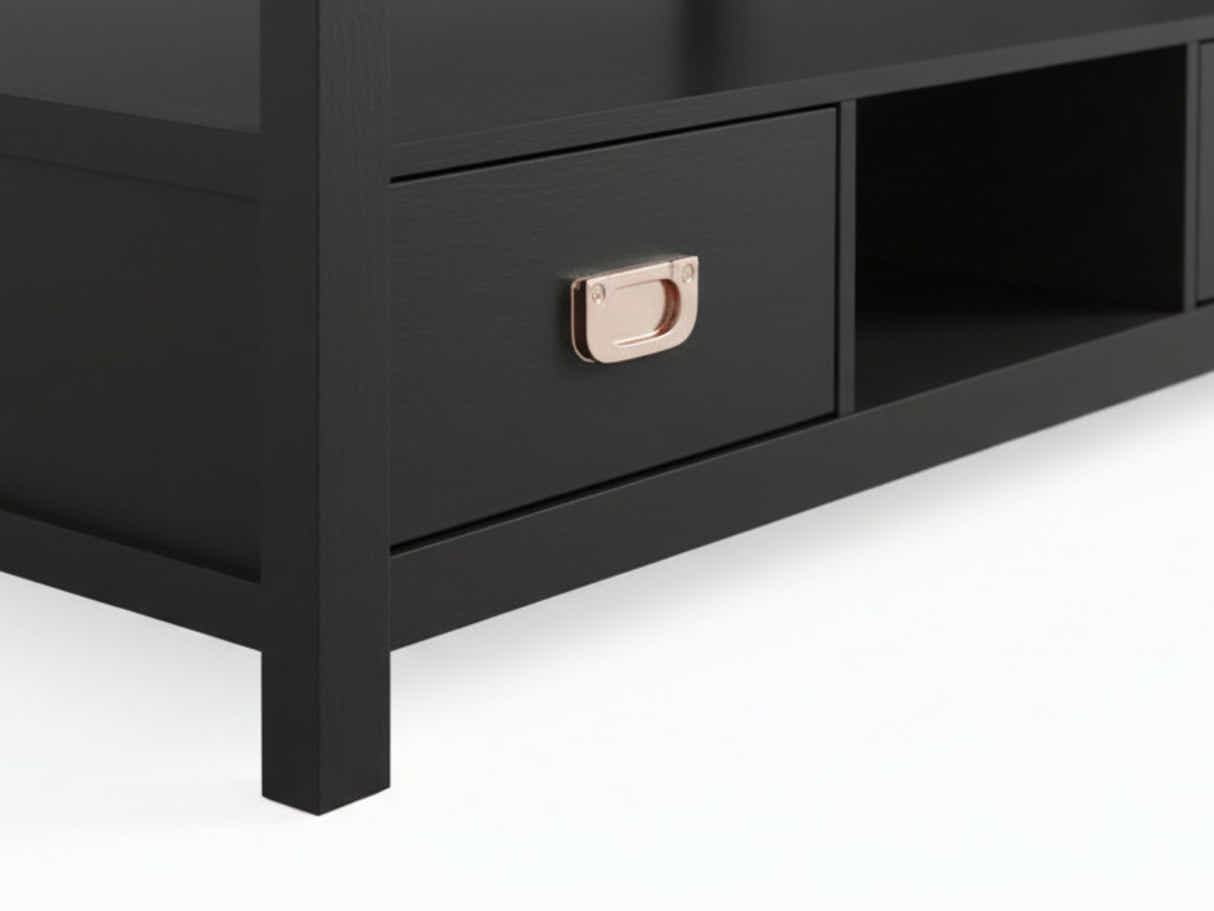 3-Piece Solid Wood Coffee Table Set - Black