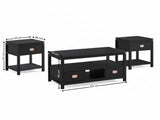 3-Piece Solid Wood Coffee Table Set - Black