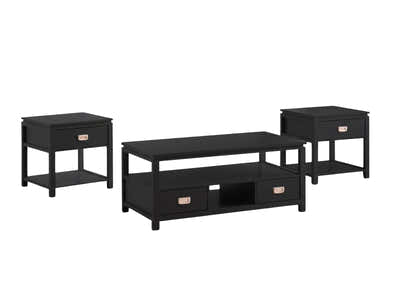 3-Piece Solid Wood Coffee Table Set - Black