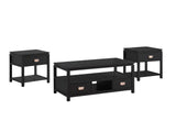 3-Piece Solid Wood Coffee Table Set - Black