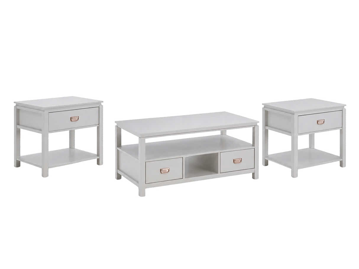 3-Piece Solid Wood Coffee Table Set - White