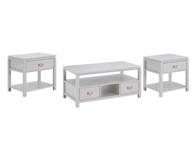 3-Piece Solid Wood Coffee Table Set - White