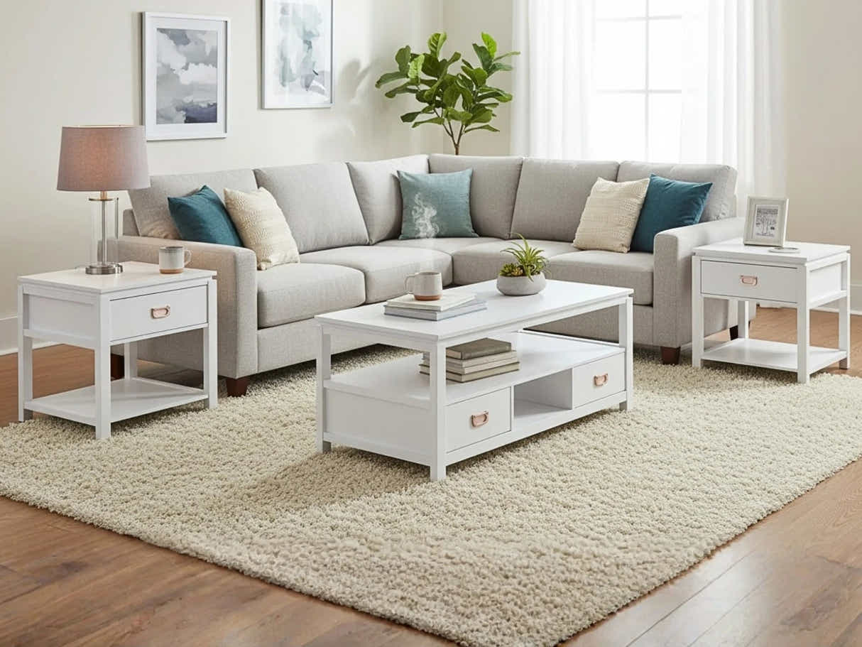 3-Piece Solid Wood Coffee Table Set - White