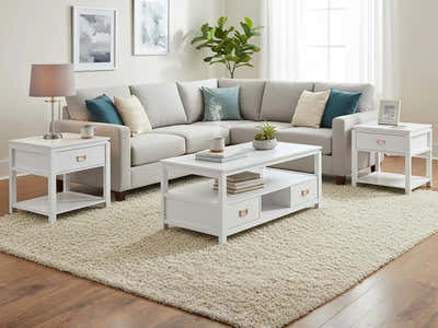3-Piece Solid Wood Coffee Table Set - White