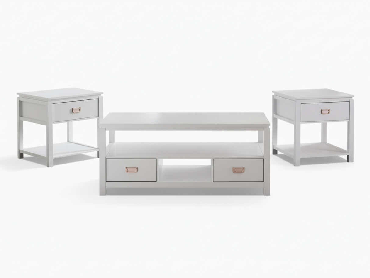 3-Piece Solid Wood Coffee Table Set - White