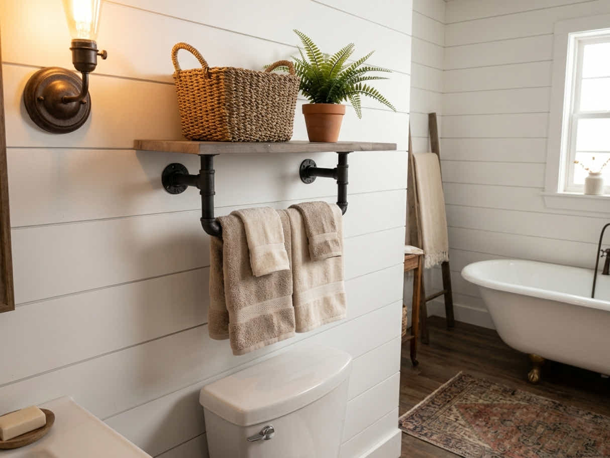 Pipe Shelf with Towel Rack
