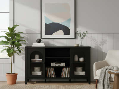 Cambre Black Sideboard with Glass Door - 120 cm