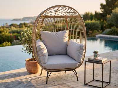 Standing Outdoor Egg Chair - Brown & Grey