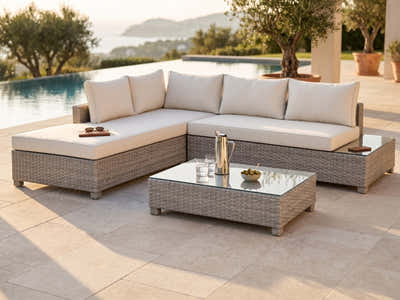 3-Piece Outdoor Sofa Set - Grey + Beige