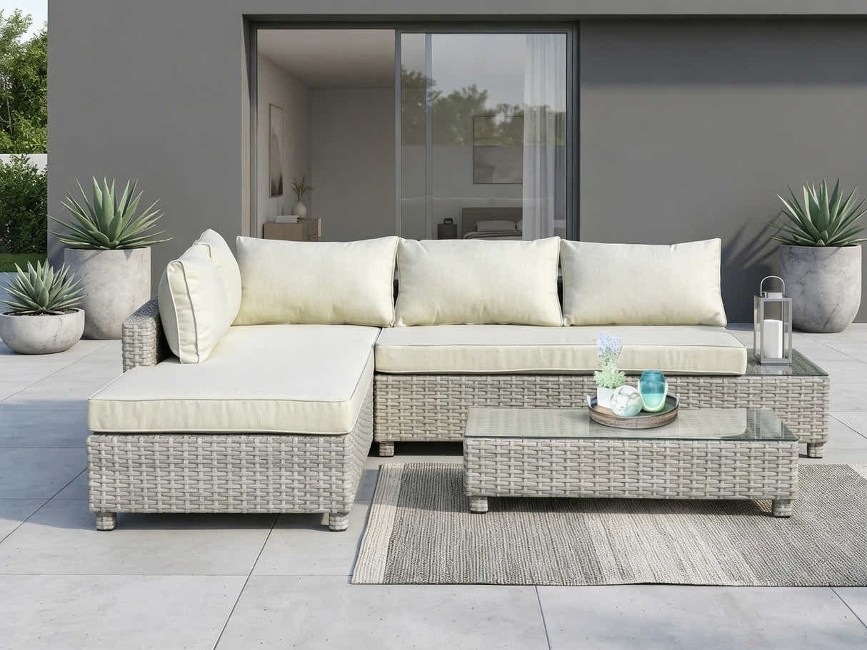 3-Piece Outdoor Sofa Set - Grey + Beige