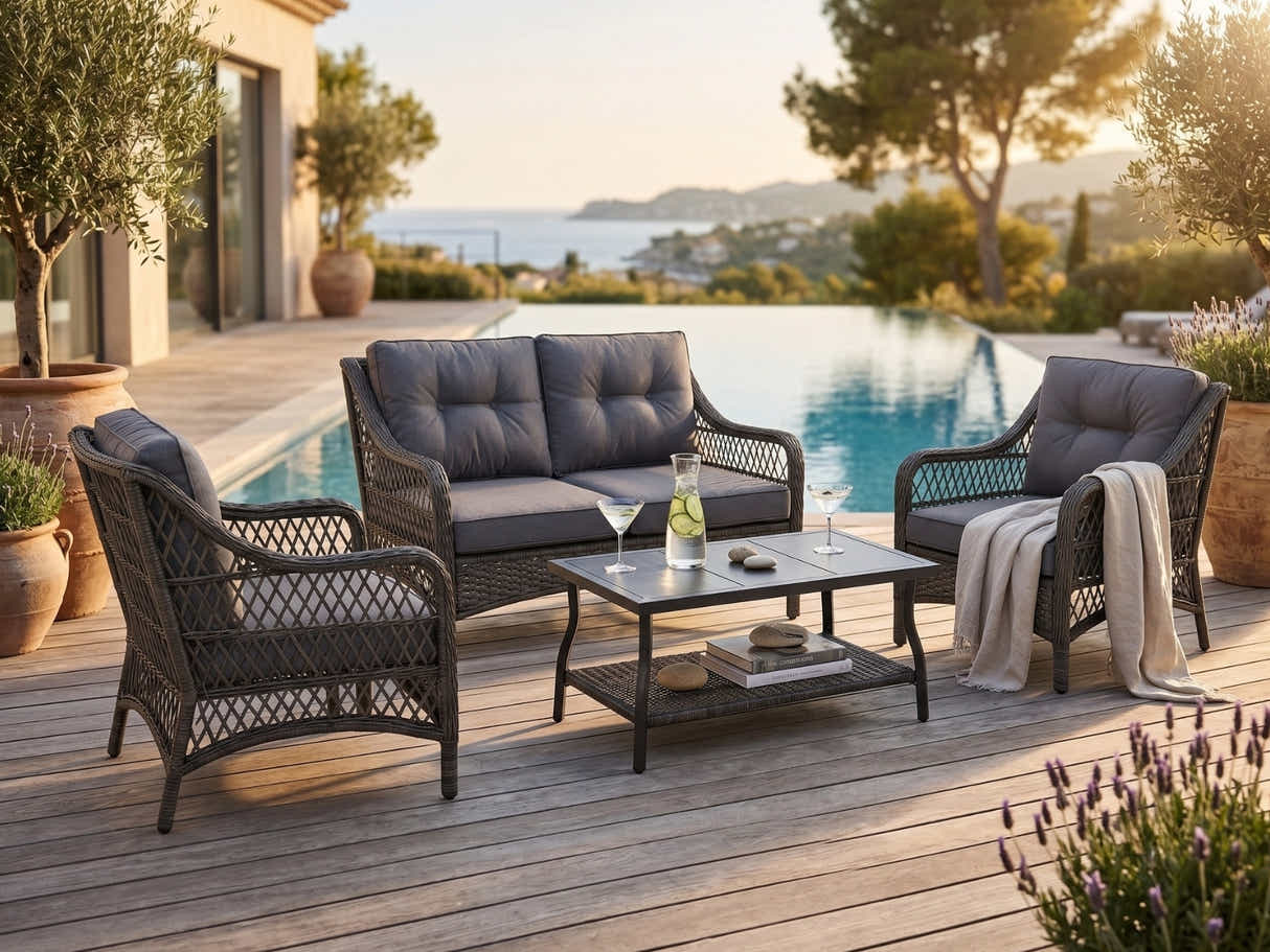 4-Piece Outdoor Sofa Set - Brown + Grey