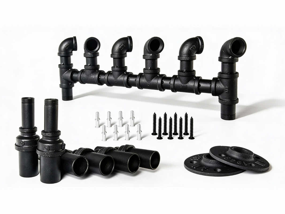 Wall-Mounted Pipe Wine Rack - 6 Bottle Holder