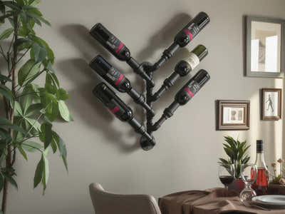 Wall-Mounted Pipe Wine Rack - 6 Bottle Holder