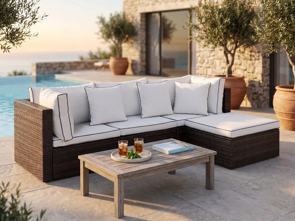 Hampton 4-Piece Outdoor Sofa Set - Brown + Cream