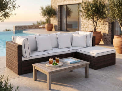 Hampton 4-Piece Outdoor Sofa Set - Brown + Cream