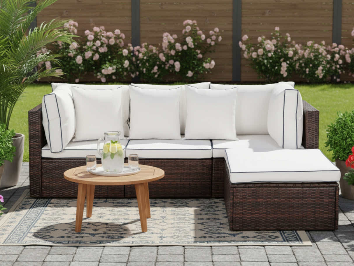 Hampton 4-Piece Outdoor Sofa Set - Brown + Cream