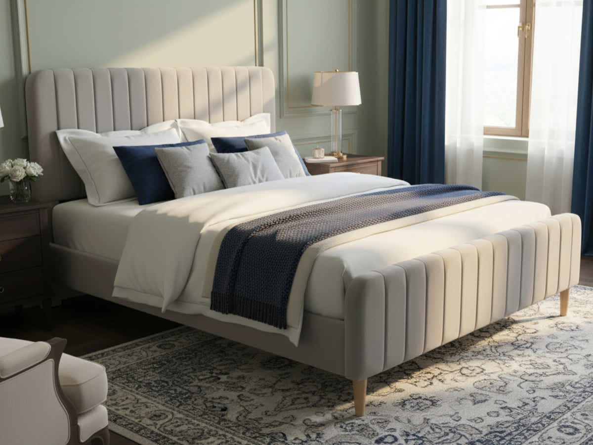 DS Edina Velvet Bed Frame Grey - Queen