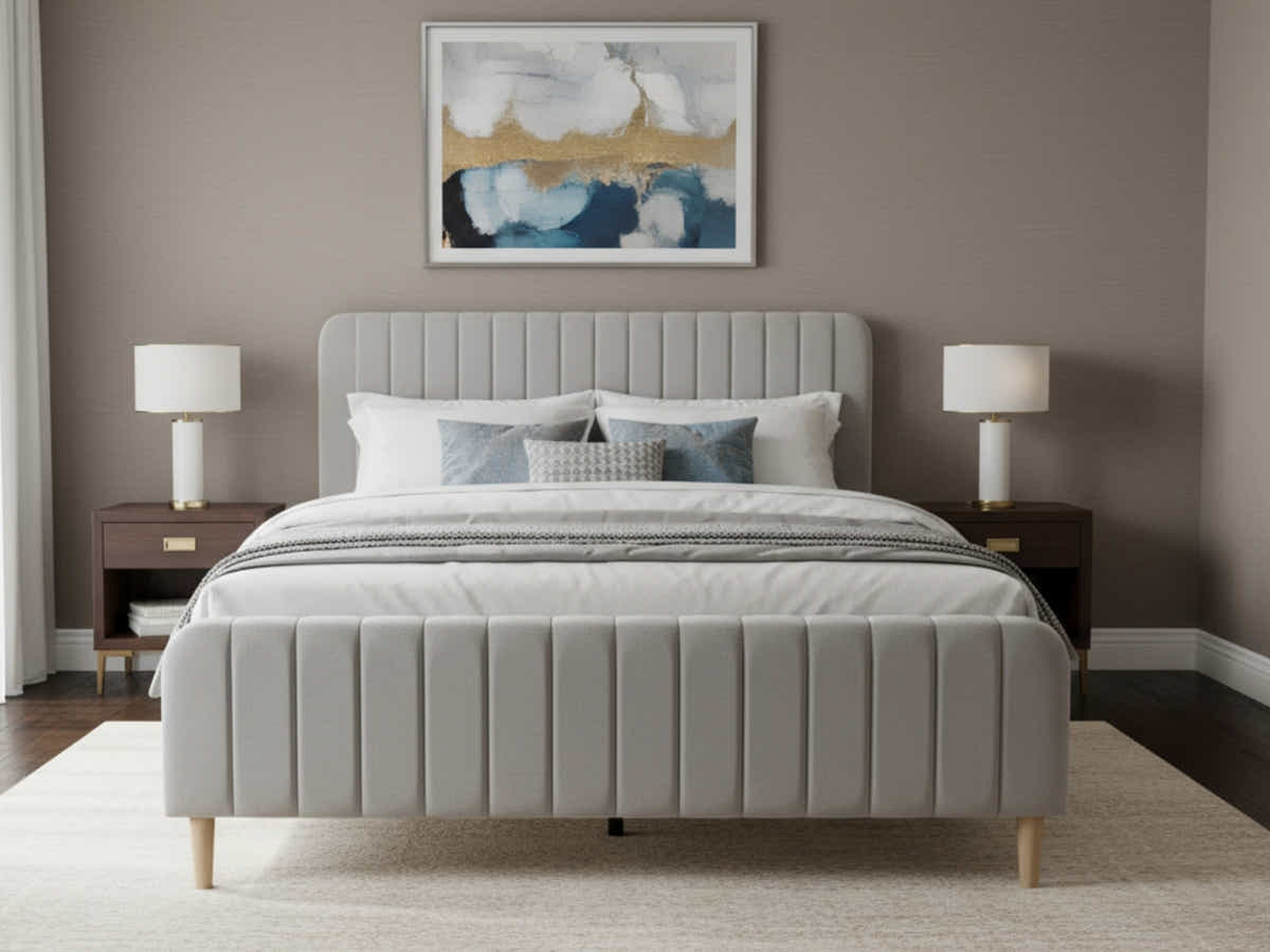 DS Edina Velvet Bed Frame Grey - Queen