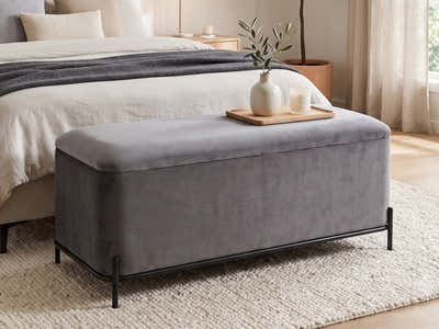 Delani Velvet Ottoman Bench With Storage - Charcoal