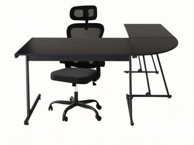 Corner Desk & Molina Mesh Task Chair Black+Black