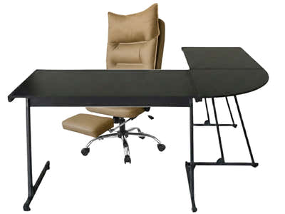 Corner Desk & New Markus Office Chair with Footrest PU Khaki