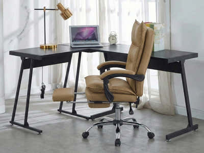 Corner Desk & New Markus Office Chair with Footrest PU Khaki