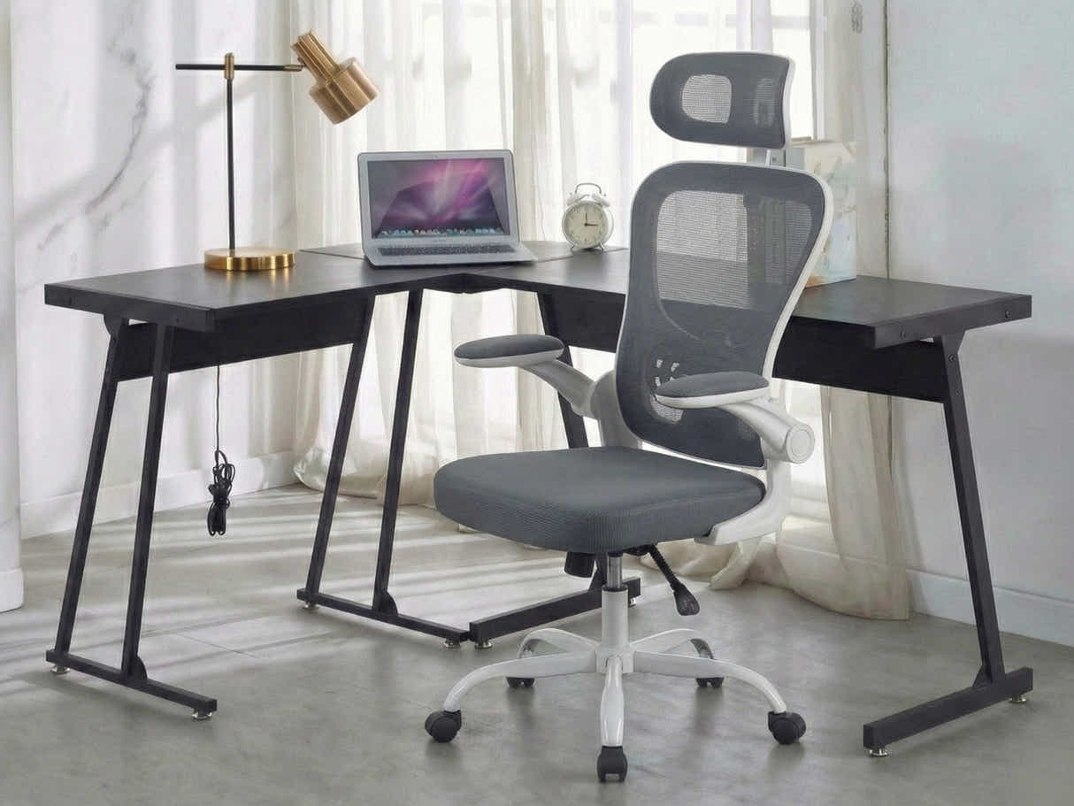 Corner Desk & Molina Mesh Task Chair White+Grey
