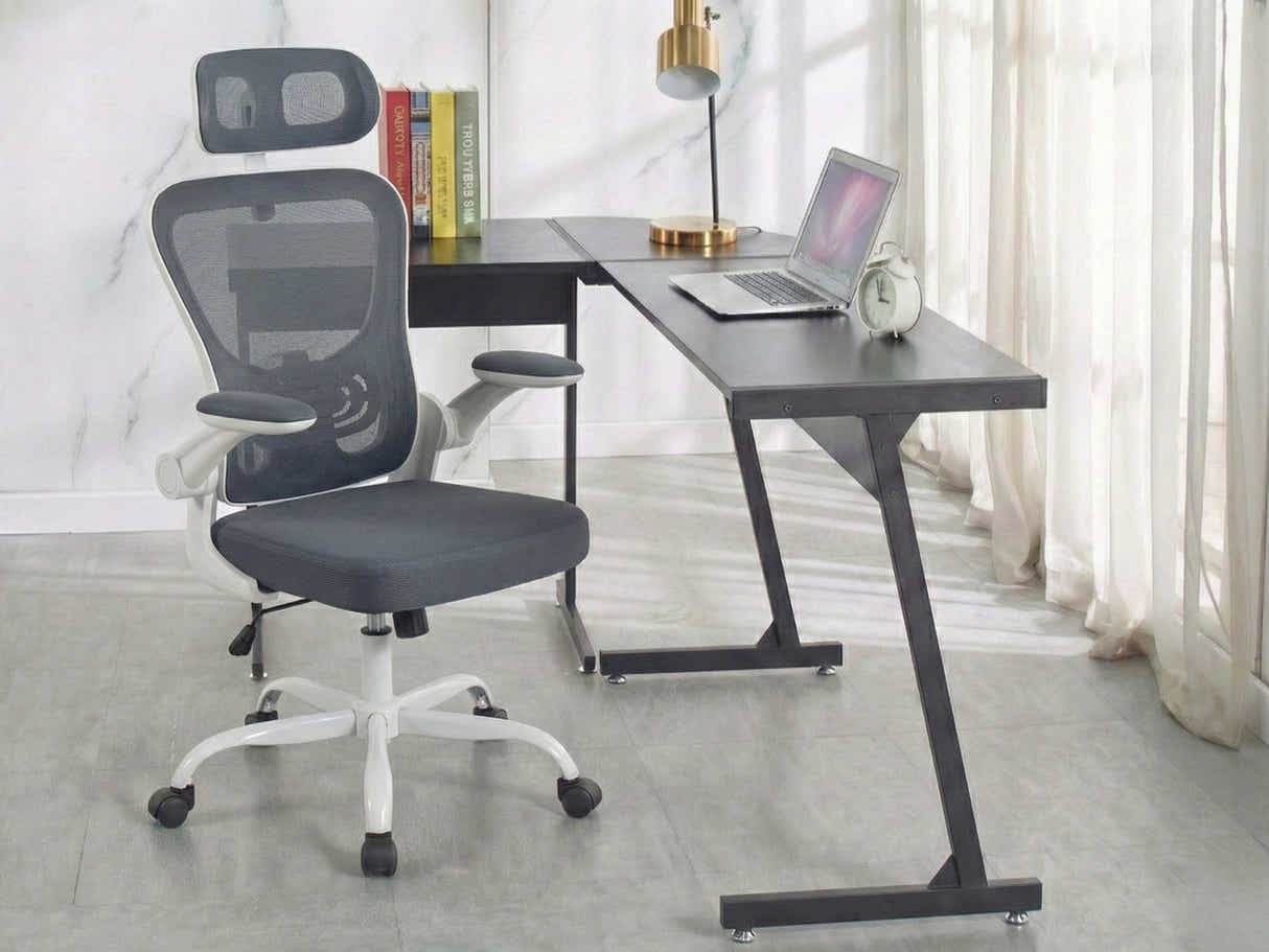 Corner Desk & Molina Mesh Task Chair White+Grey