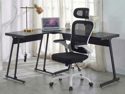 Corner Desk & Molina Mesh Task Chair White+Black