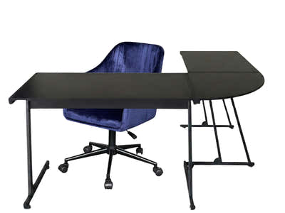 Corner Desk & Lilac Office Chair Velvet Blue