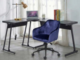 Corner Desk & Lilac Office Chair Velvet Blue