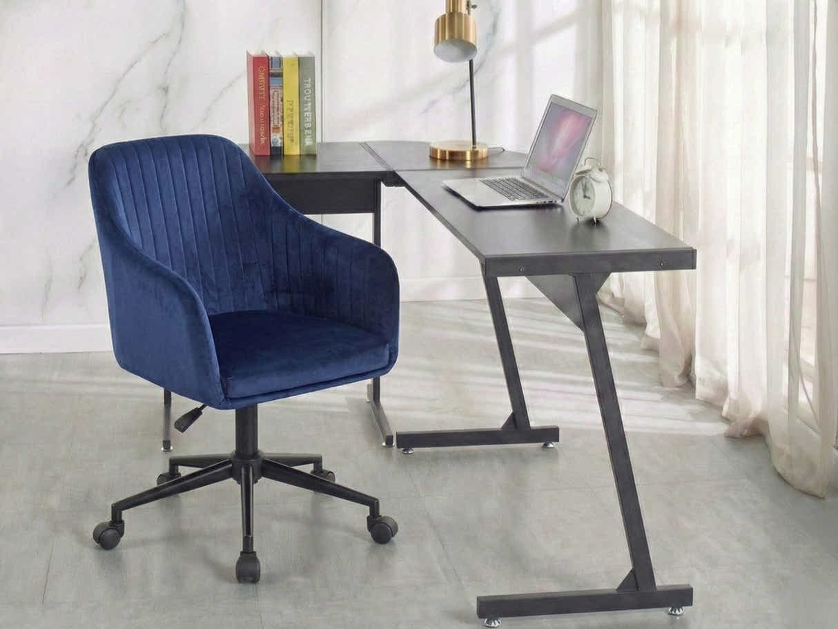 Corner Desk & Lilac Office Chair Velvet Blue