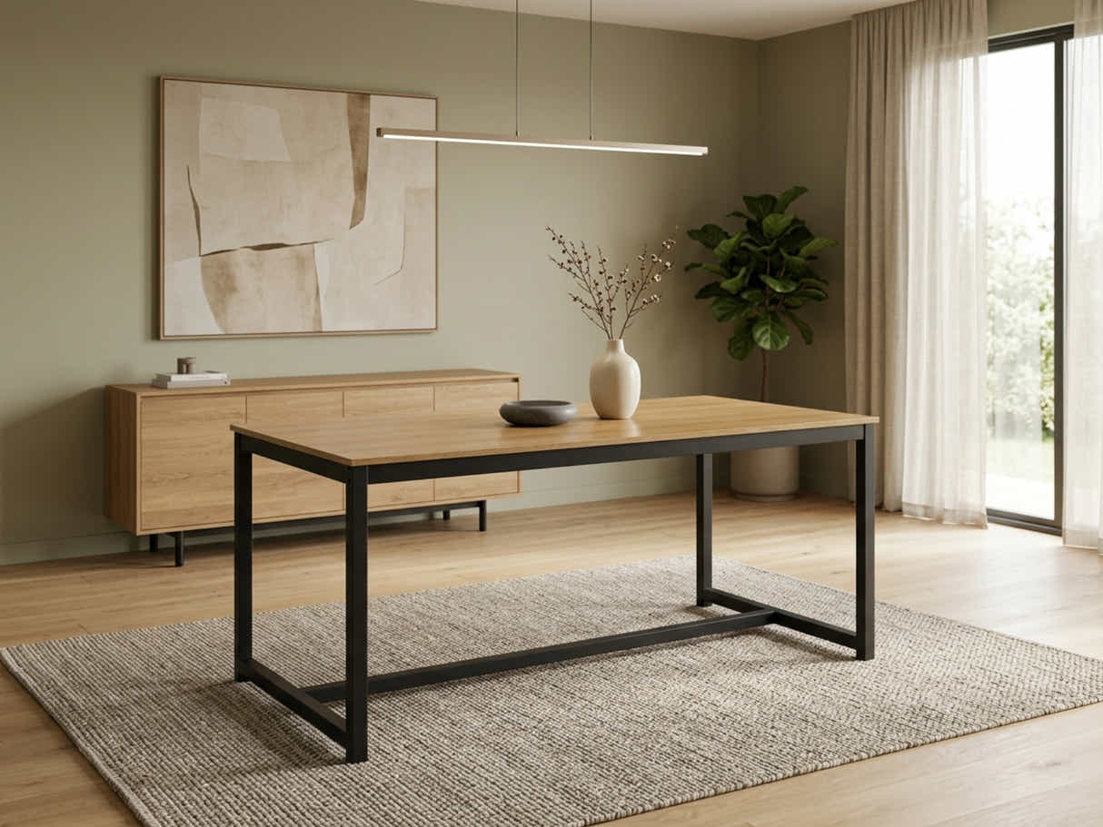 Wooden Dining Table with Metal Legs - 160 cm