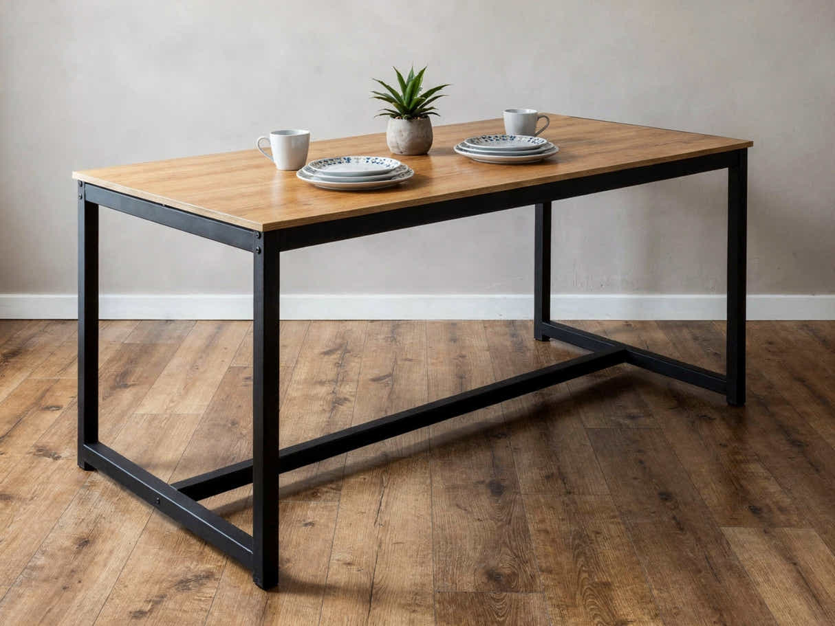 Wooden Dining Table with Metal Legs - 160 cm