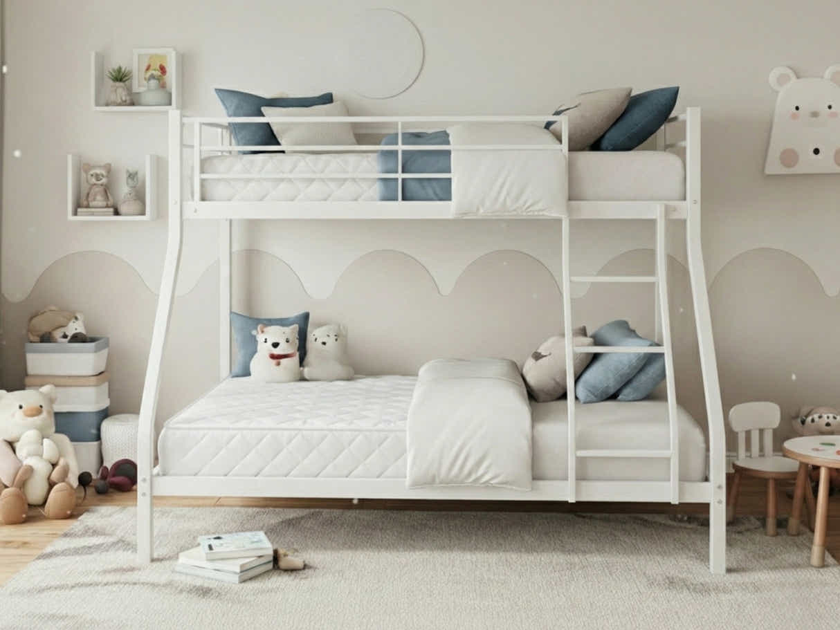 Metal Triple Bunk Bed - White & Bon10 Single + Bon15 Double Mattresses