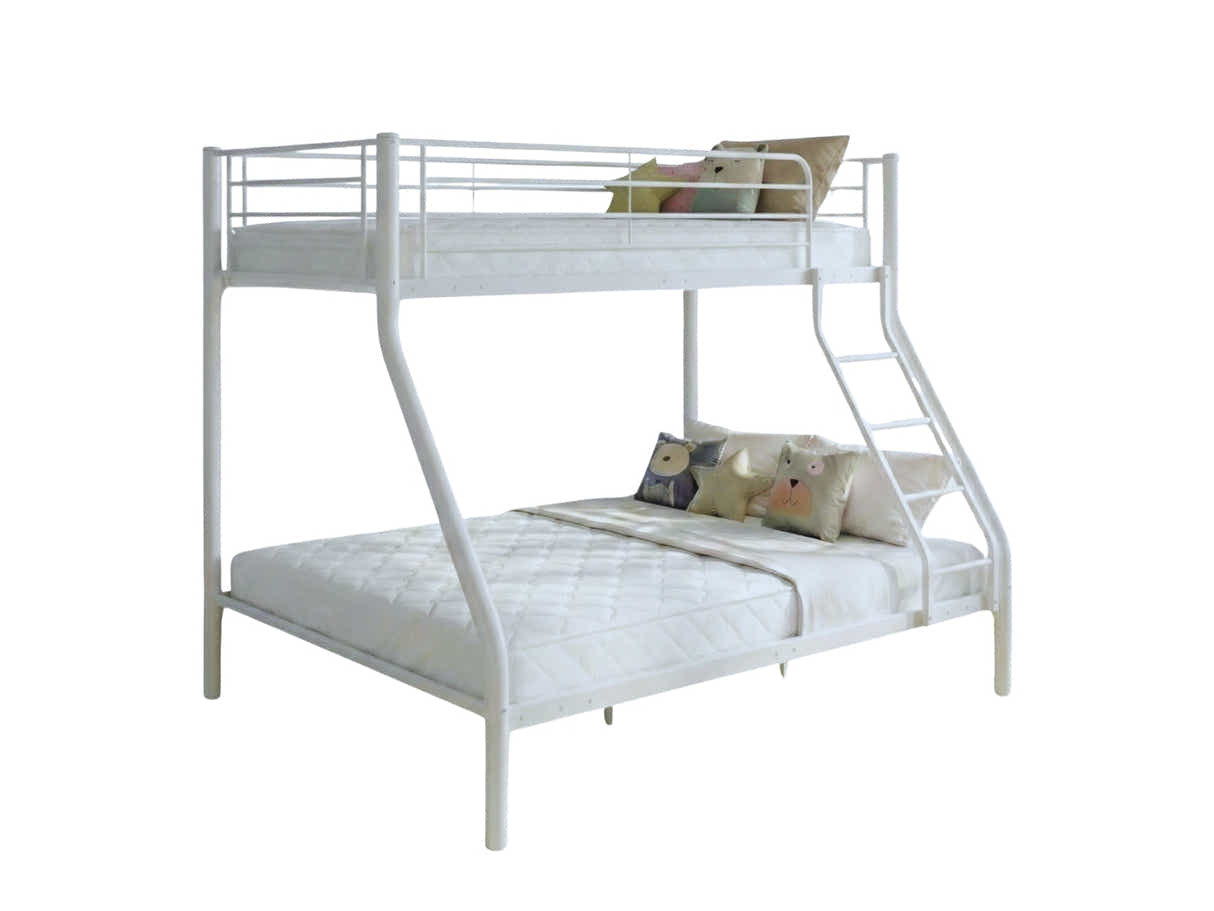 Metal Triple Bunk Bed - White & Bon15 Single + Bon15 Double Mattresses