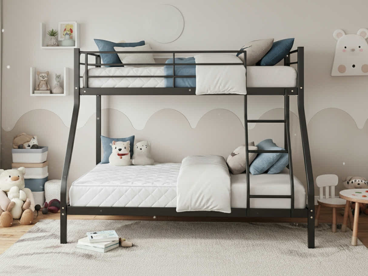 Metal Triple Bunk Bed - Black & Bon10 Single + Bon15 Double Mattresses