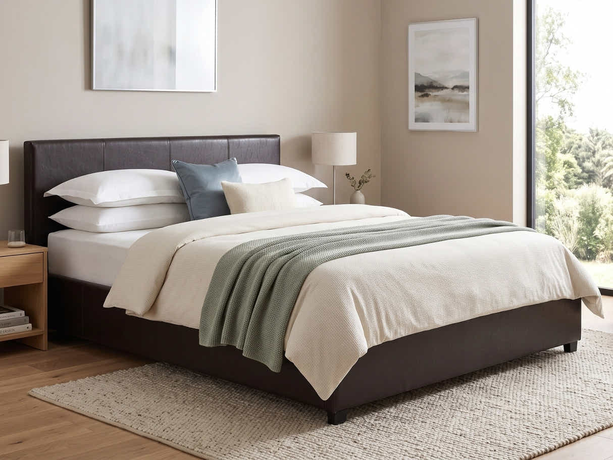 Bass Storage Bed Frame PU Dark Brown - Double