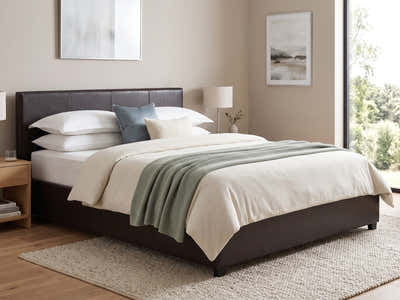 Bass Storage Bed Frame PU Dark Brown - Double