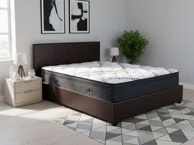 Bass Storage Bed Frame PU Dark Brown & Euro Top Mattress J32 - Double (Combo)