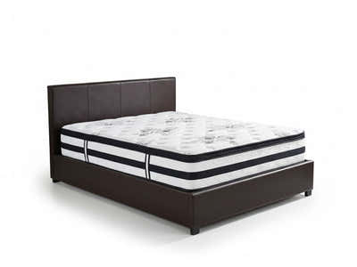 Bass Storage Bed Frame PU Dark Brown & K34 Mattress  - Double