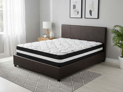 Bass Storage Bed Frame PU Dark Brown & Euro Top Mattress L30 - Double (Combo)