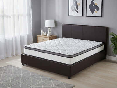 Bass Storage Bed Frame PU Dark Brown & Euro Top Memory Foam Mattress GEL30 - Double (Combo)