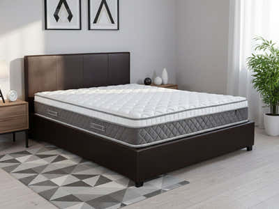 Bass Storage Bed Frame PU Dark Brown & MEM23 Mattress - Double (Combo)