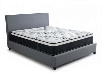 Bass Storage Bed Frame Grey & Euro Top Mattress J32 - Double