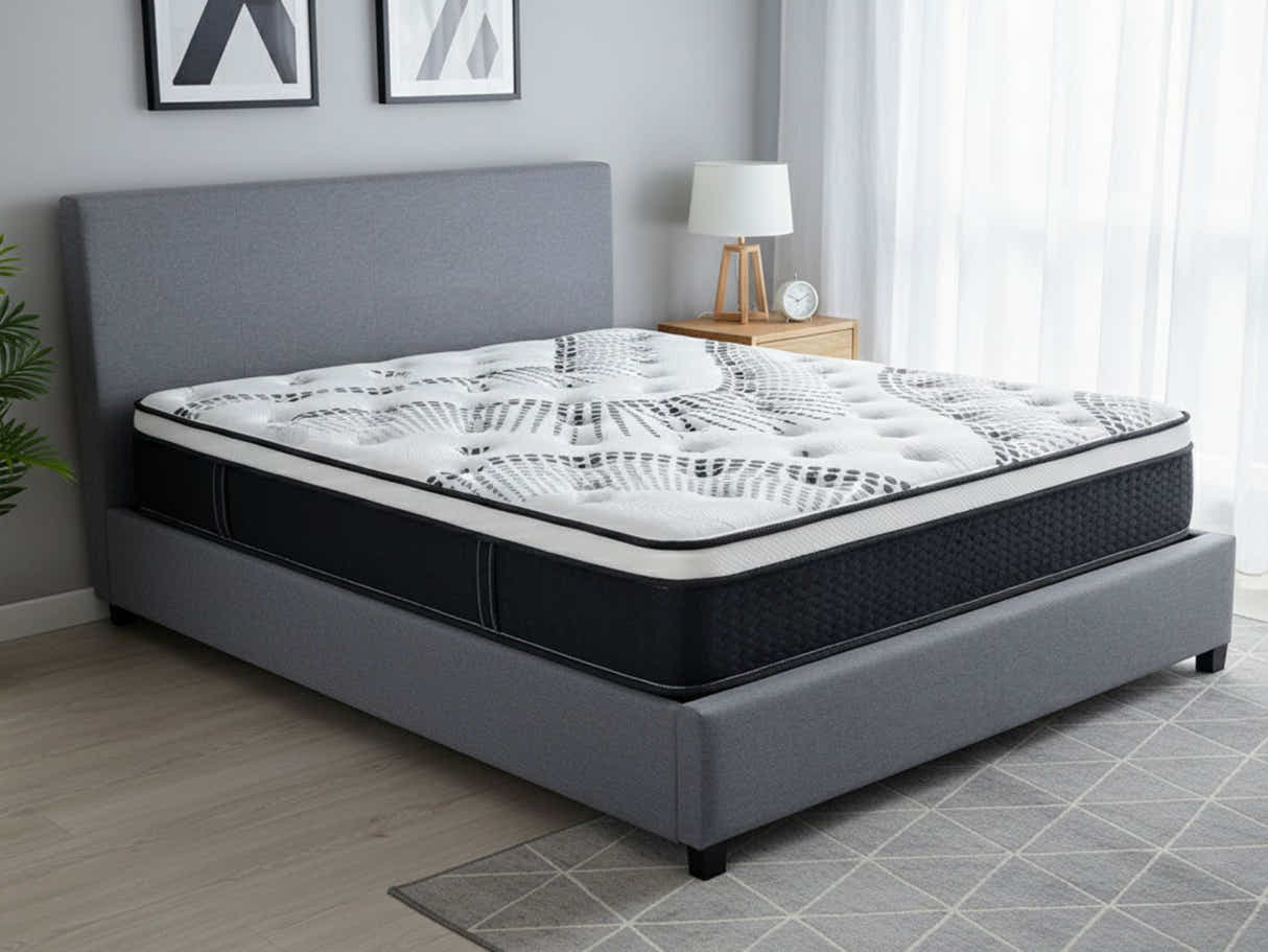 Bass Storage Bed Frame Grey & Euro Top Mattress J32 - Double
