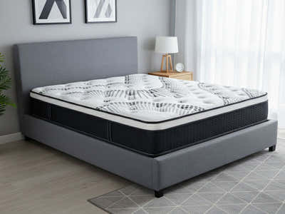 Bass Storage Bed Frame Grey & Euro Top Mattress J32 - Double