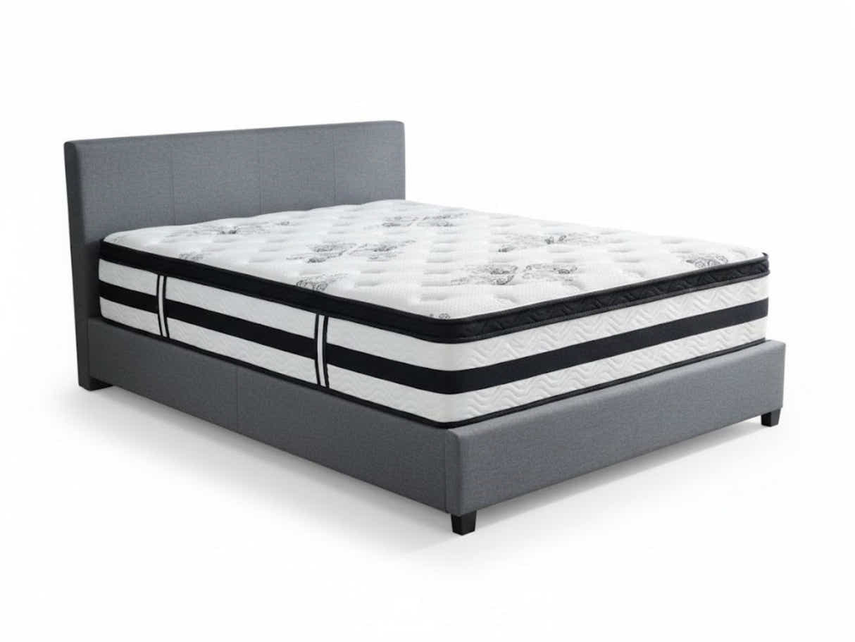 Bass Storage Bed Frame Grey & Euro Top Mattress K34 - Double
