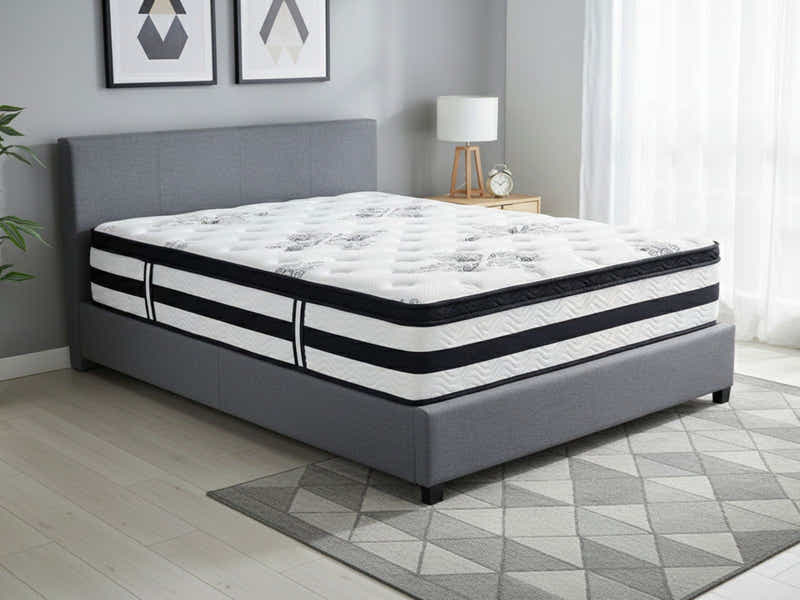 Bass Storage Bed Frame Grey & Euro Top Mattress K34 - Double (Combo)