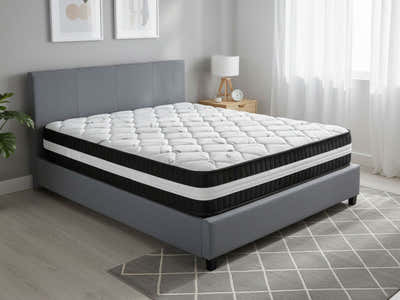 Bass Storage Bed Frame Grey & Euro Top Mattress L30 - Double
